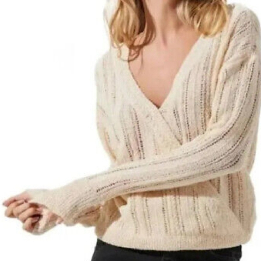 ASTR Faux Wrap V-Neck Pointelle Knit Sweater